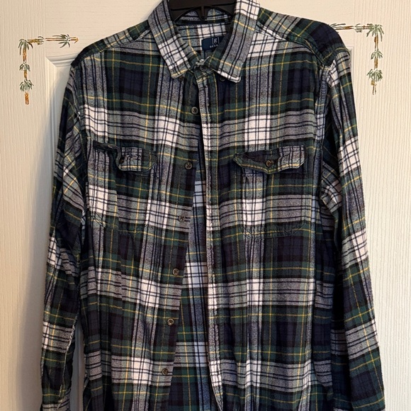 George Other - George Men's Casual Plaid Flannel Shirt - Navy, Green, and White